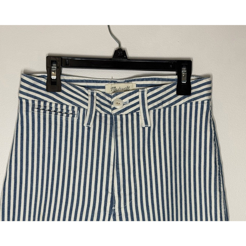 Madewell Wide Leg Pants Womens 25 Blue White Stripe Preppy High Rise Crop - Picture 3 of 12